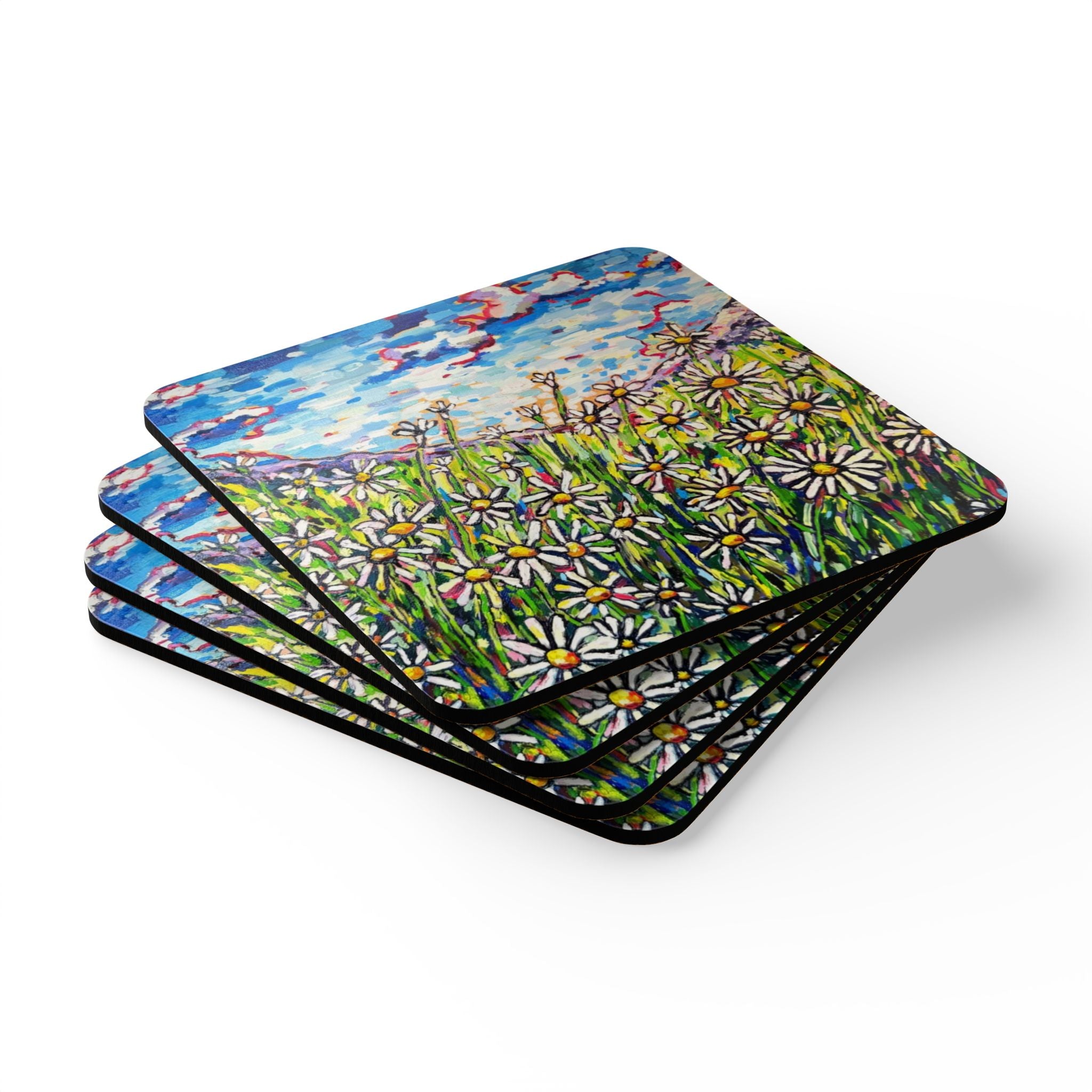 Mother's Love Cork Coaster Set — Hand-Painted Floral Drink Coasters