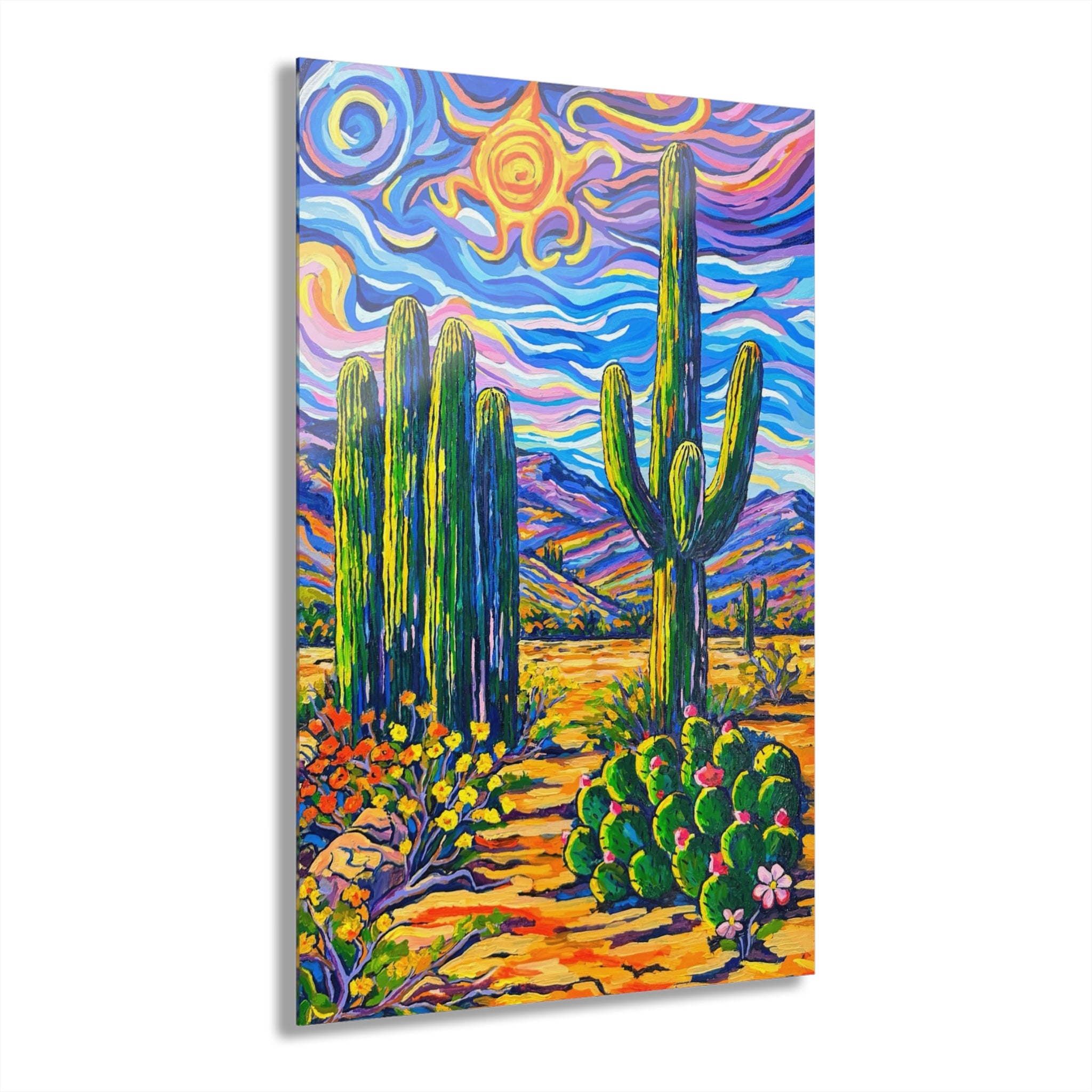 Saguaro Cacti Scene Acrylic Wall Art — Vibrant Southwestern Cactus Print (French Cleat)