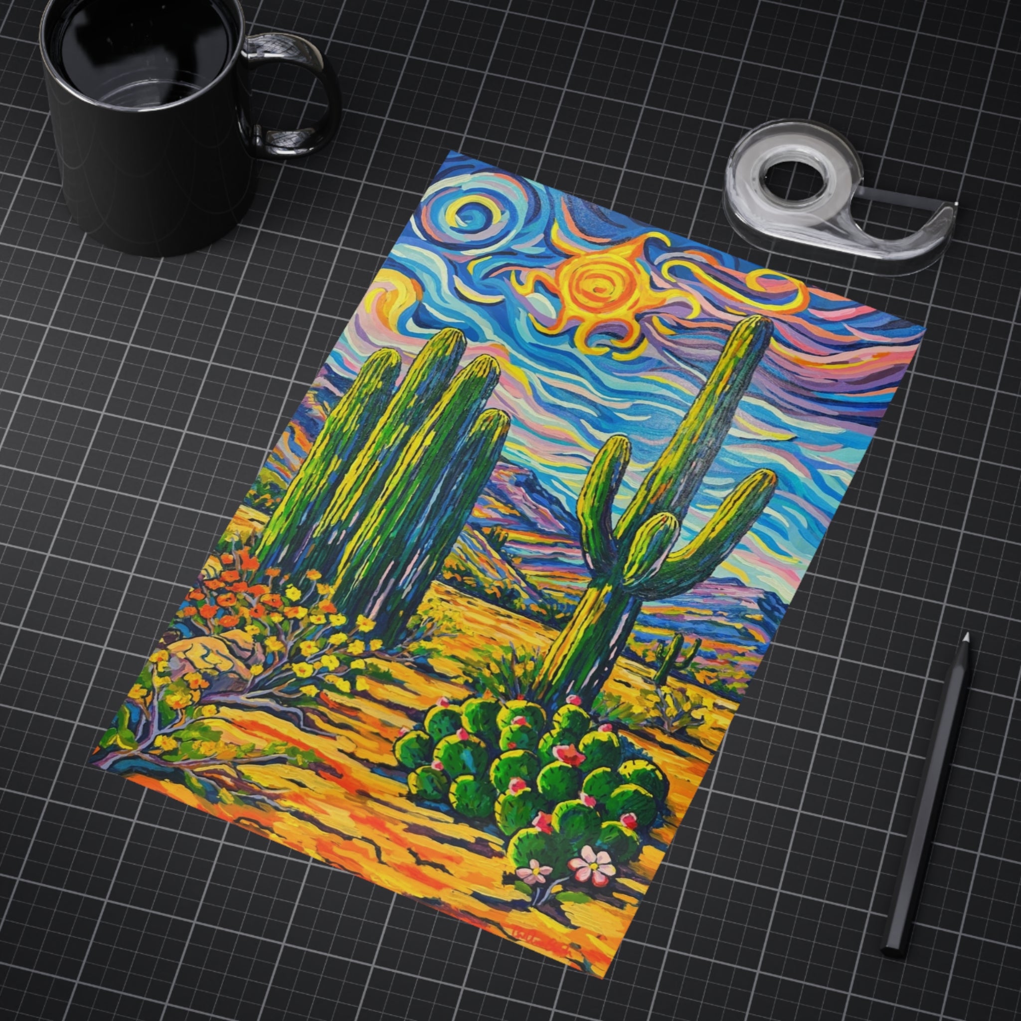 Saguaro Cacti Scene Art Print — Landscape Unframed Print
