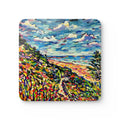 Seaside Path Cork Coaster Set — Vibrant Beach Landscape Drink Coasters (4-Pack)