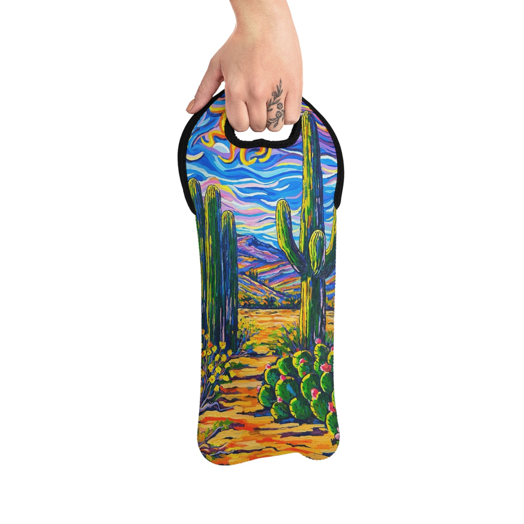 Saguaro Cacti Wine Tote — Vibrant Southwestern Wine Bottle Carrier