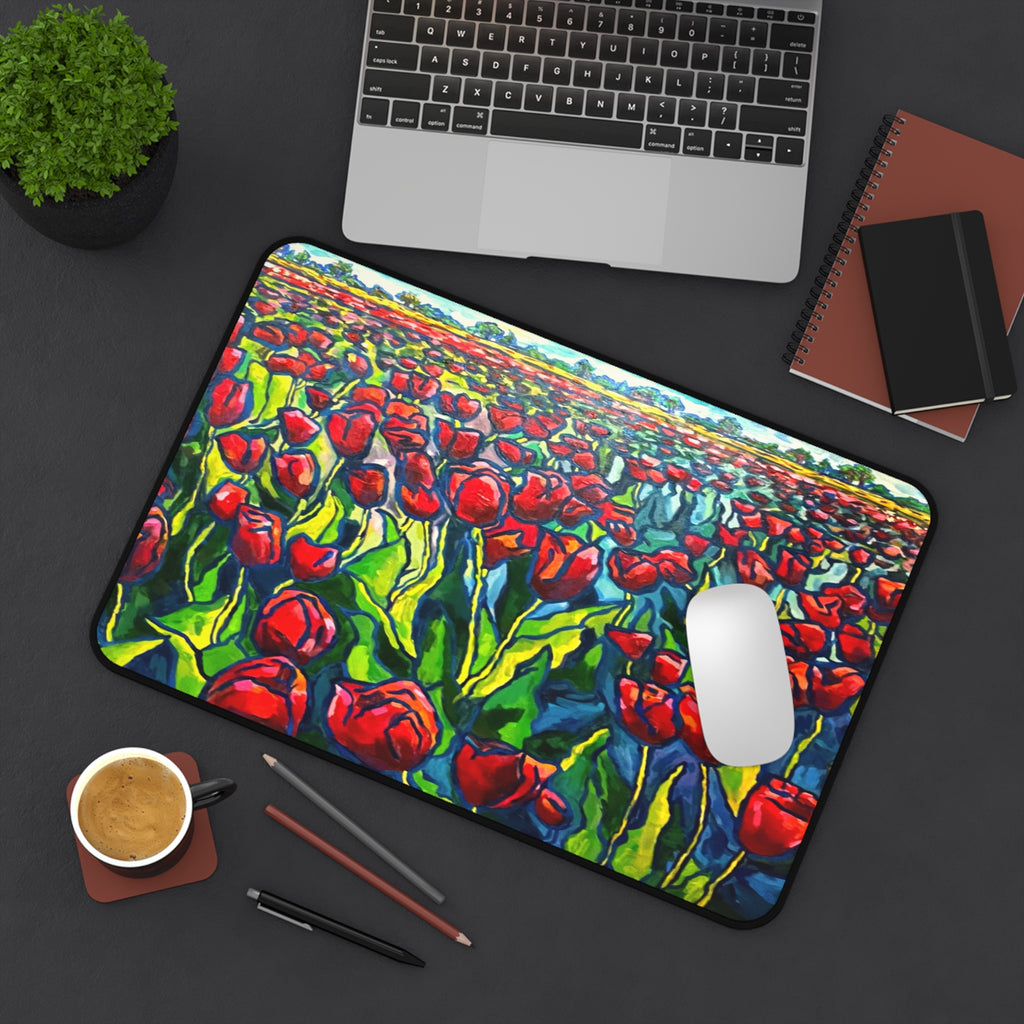 Endless Tulips Desk Mat — Vibrant Red Tulip Mouse Pad for Home Office & Gifts