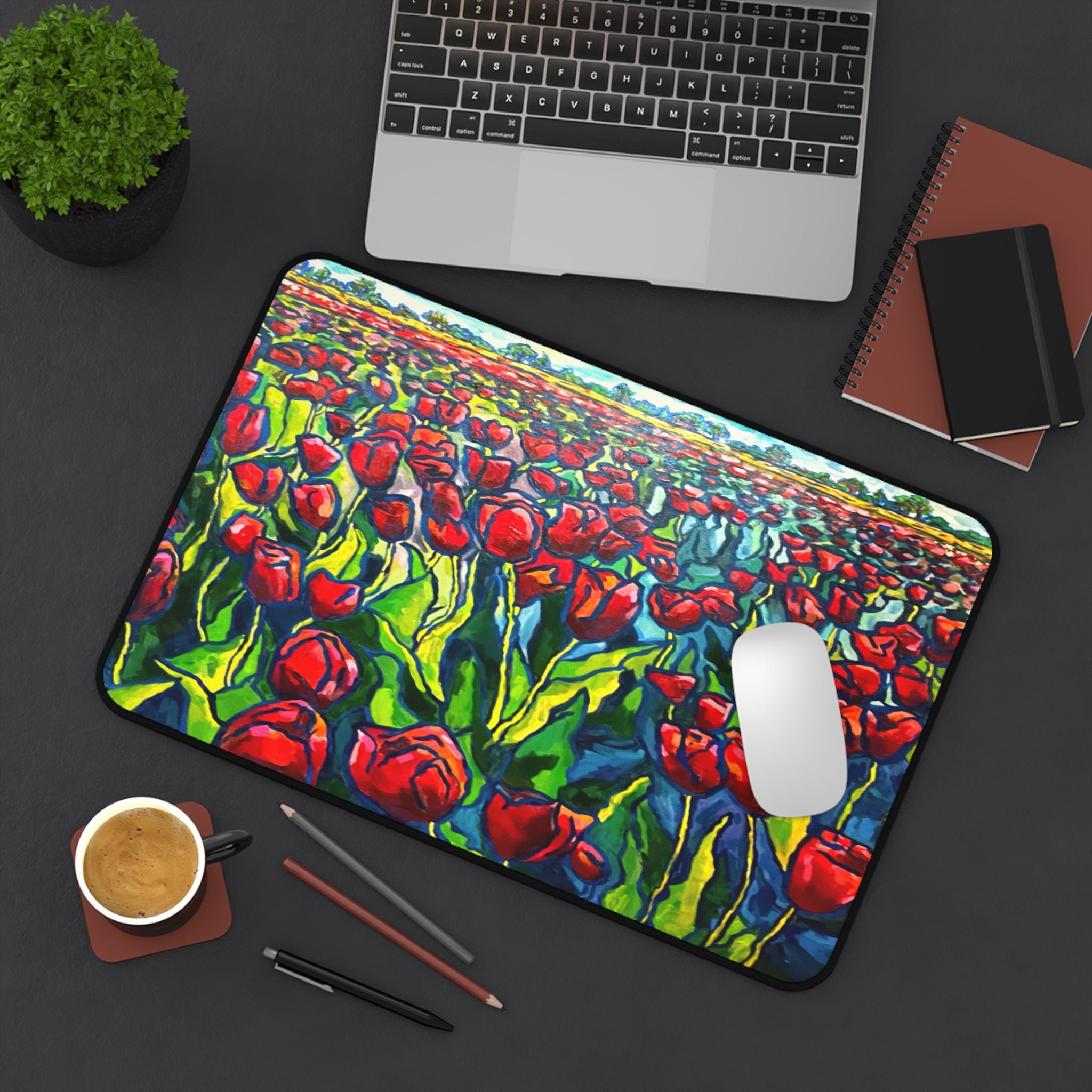 Endless Tulips Desk Mat — Vibrant Red Tulip Mouse Pad for Home Office & Gifts