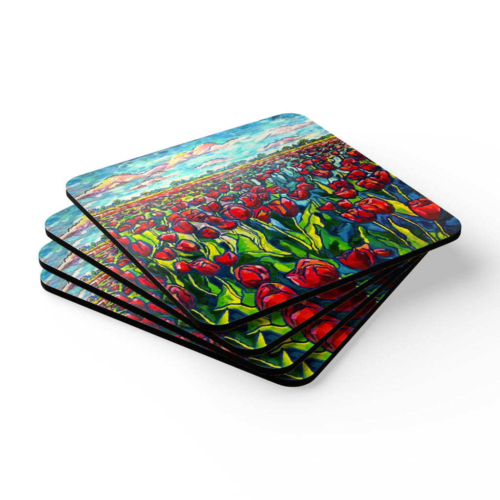 Endless Tulip Cork Coaster Set — Vibrant Floral Drink Coasters