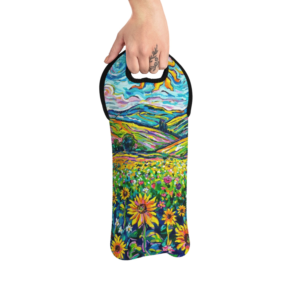 Whimsy Field Wine Tote Bag – Colorful Vineyard Art Bottle Carrier