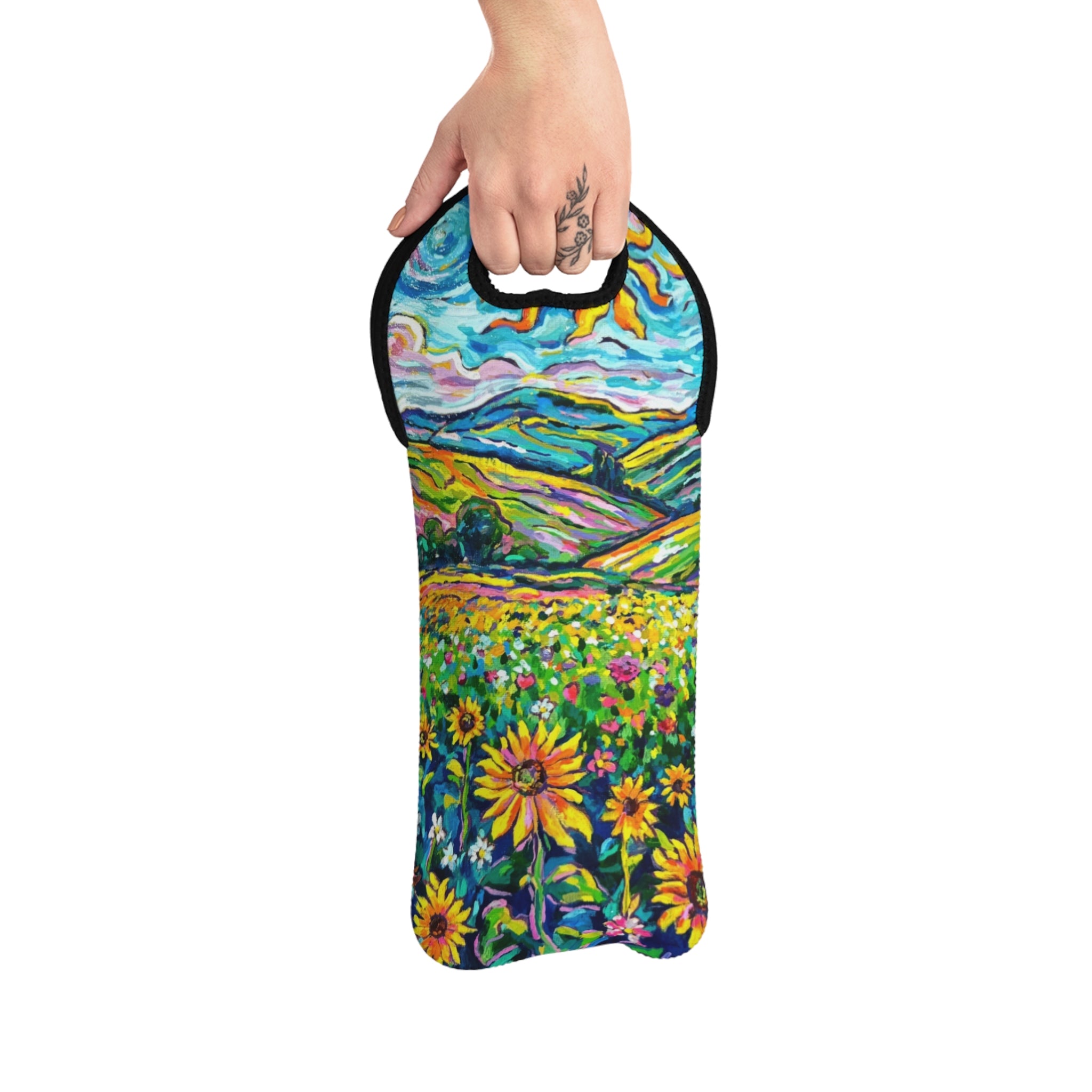 Whimsy Field Wine Tote Bag – Colorful Vineyard Art Bottle Carrier