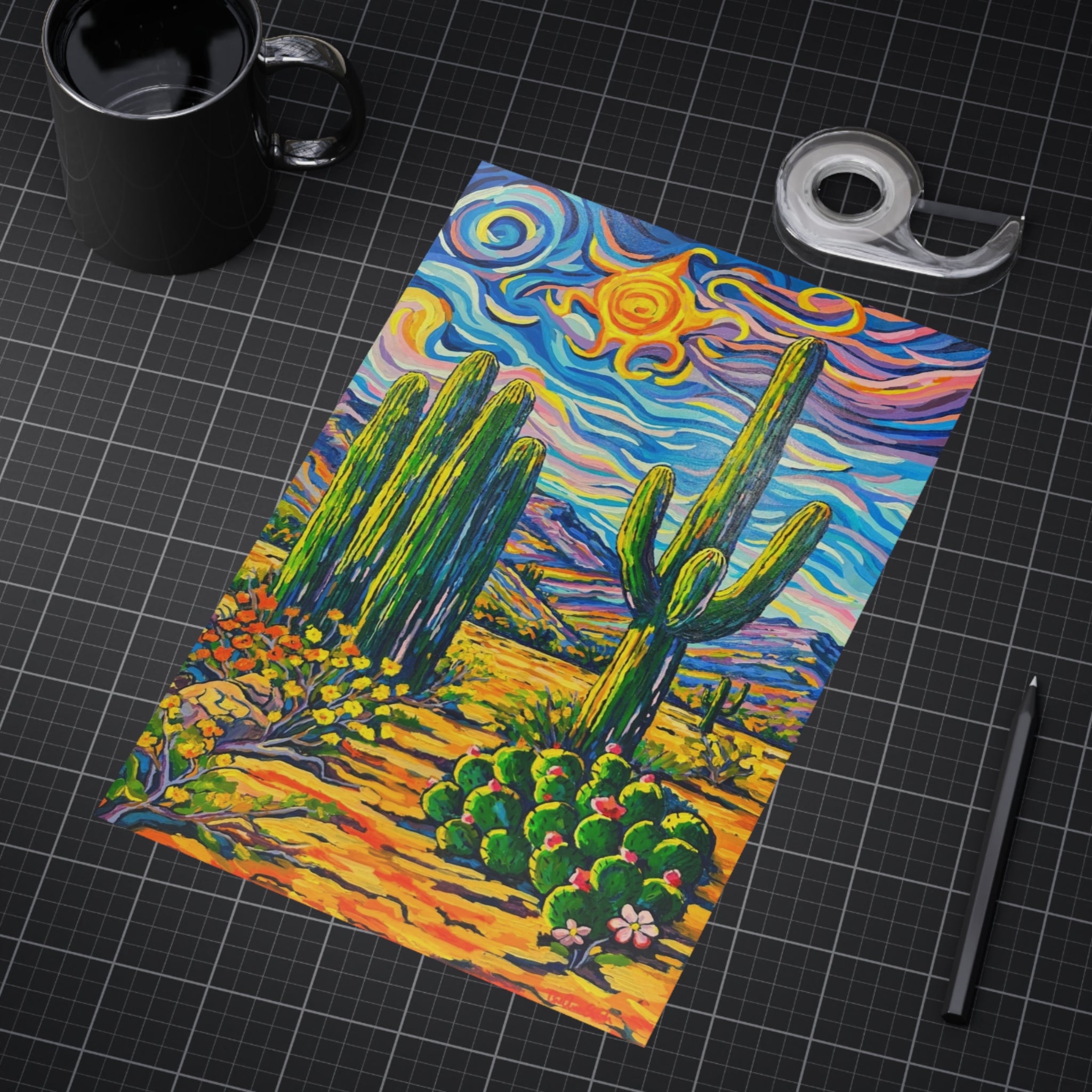 Saguaro Cacti Scene Art Print — Landscape Unframed Print
