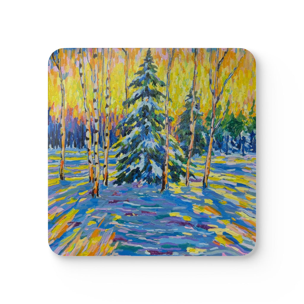 Winter's Light Cork Coaster Set — Colorful Landscape Drink Coasters