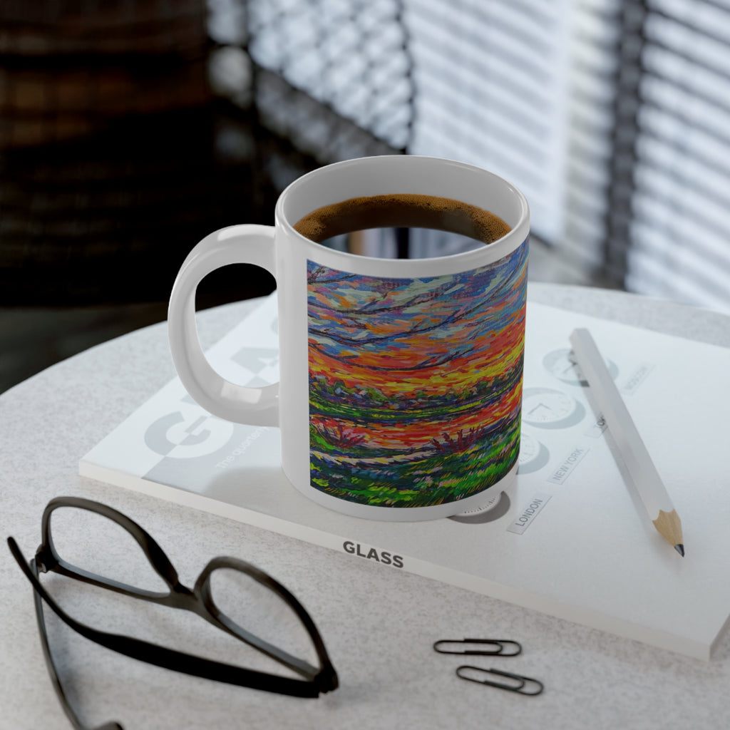 Reflections at Dusk Mug — 20oz Colorful Impressionist Sunset Landscape Coffee Cup