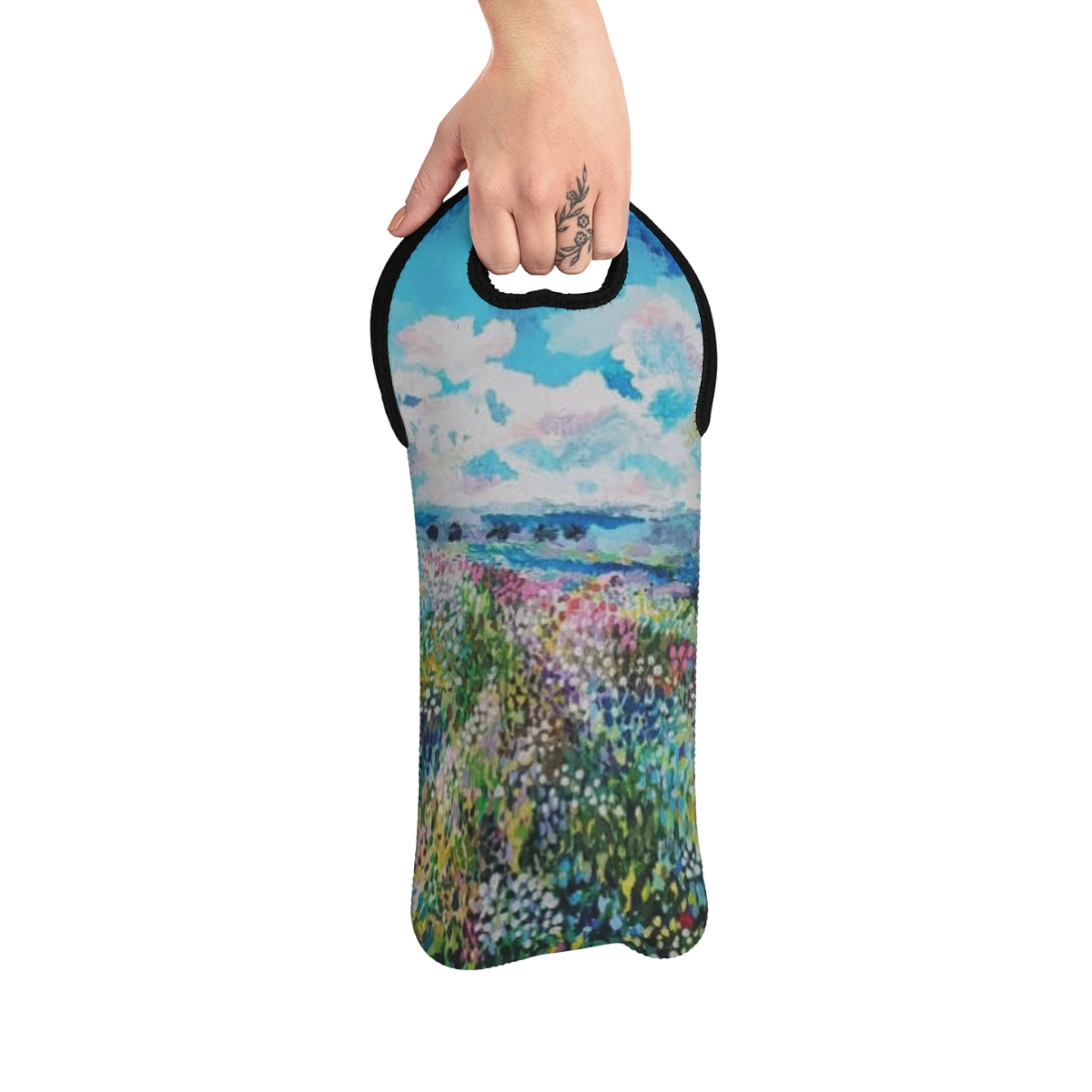 Meadow in Spring Wine Tote — Impressionist Wildflower Meadow Design