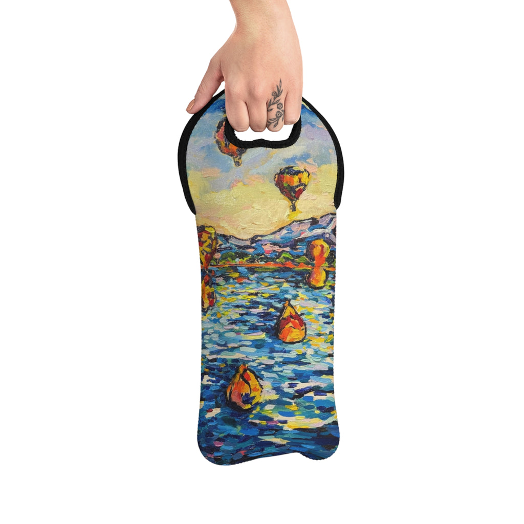 Balloon Festival Wine Tote with Colorful Impressionist Print