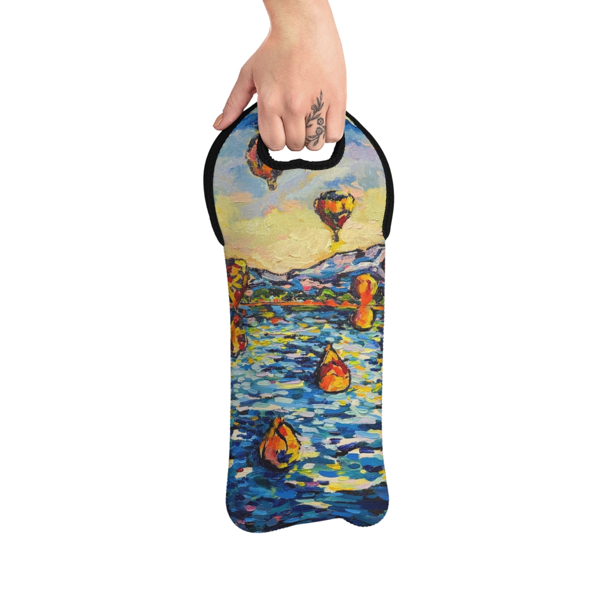 Balloon Festival Wine Tote with Colorful Impressionist Print