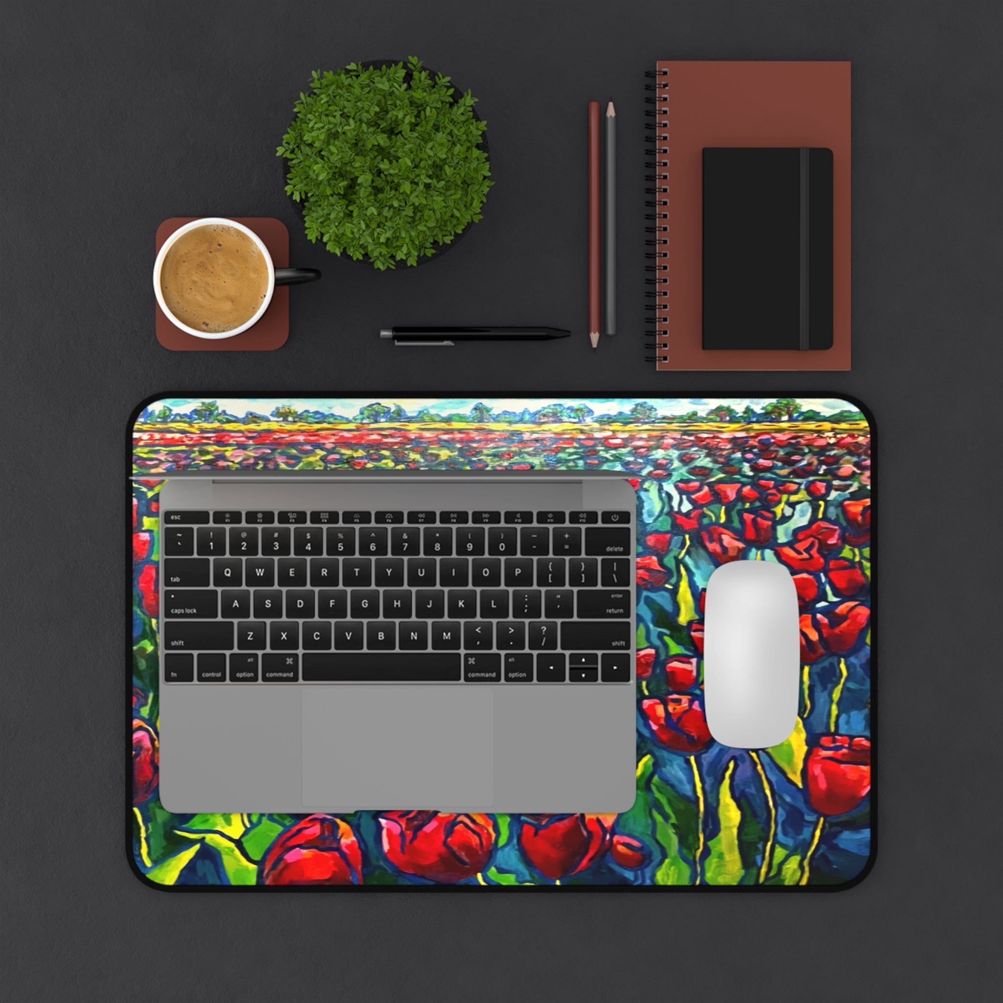 Endless Tulips Desk Mat — Vibrant Red Tulip Mouse Pad for Home Office & Gifts