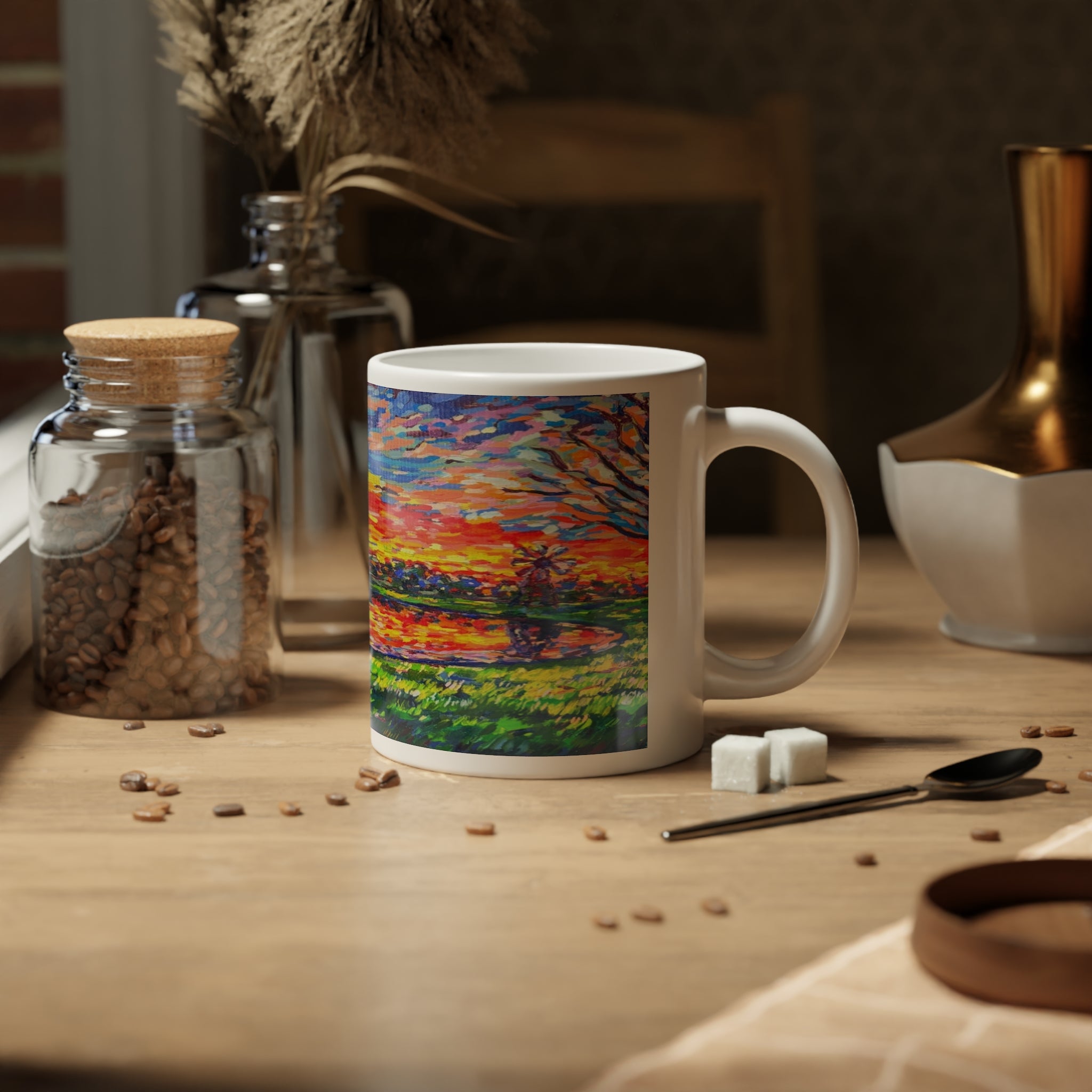 Reflections at Dusk Mug — 20oz Colorful Impressionist Sunset Landscape Coffee Cup