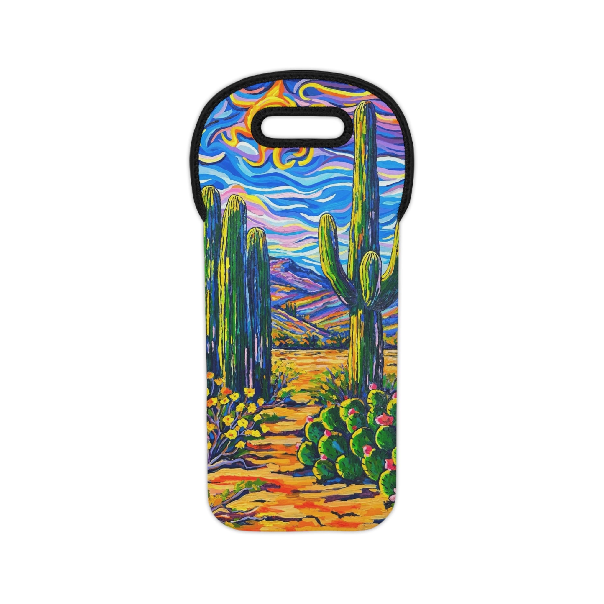 Saguaro Cacti Wine Tote — Vibrant Southwestern Wine Bottle Carrier