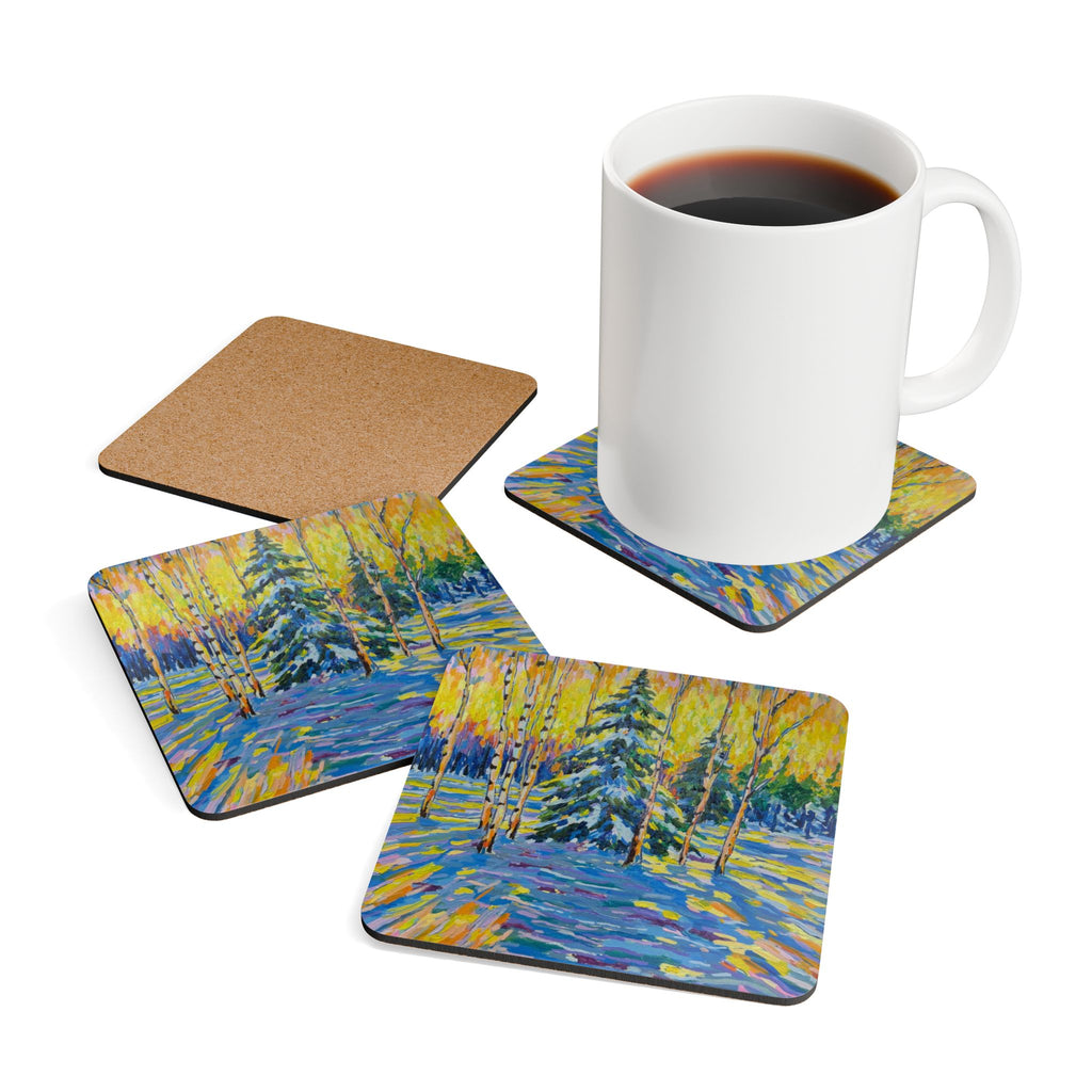 Winter's Light Cork Coaster Set — Colorful Landscape Drink Coasters