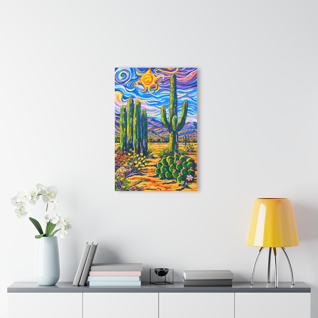 Saguaro Cacti Scene Acrylic Wall Art — Vibrant Southwestern Cactus Print (French Cleat)