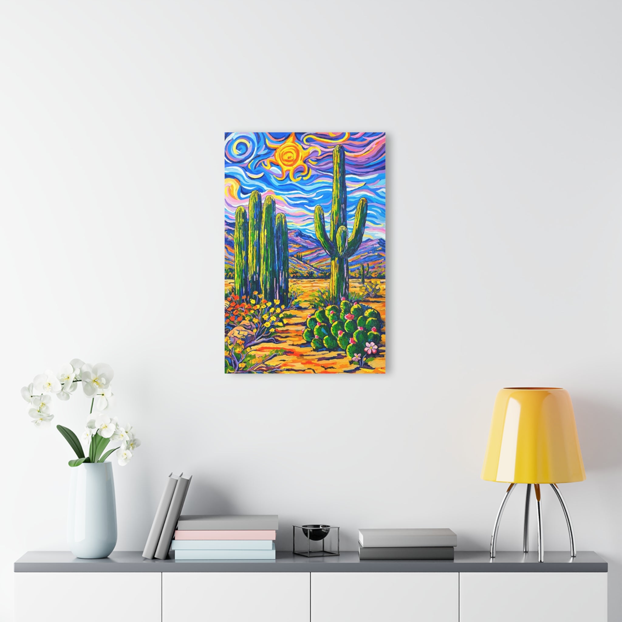 Saguaro Cacti Scene Acrylic Wall Art — Vibrant Southwestern Cactus Print (French Cleat)
