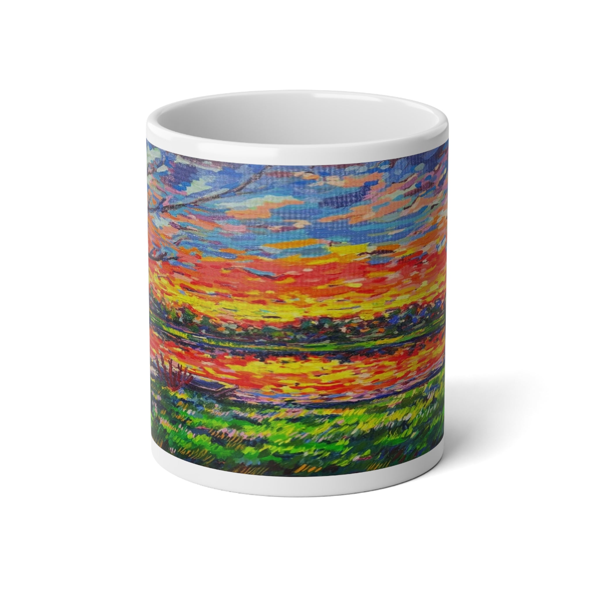 Reflections at Dusk Mug — 20oz Colorful Impressionist Sunset Landscape Coffee Cup