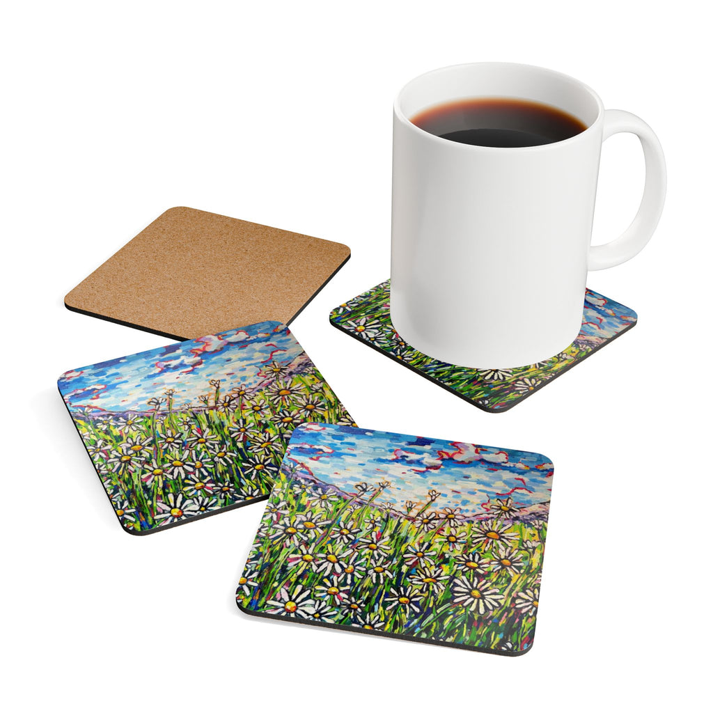 Mother's Love Cork Coaster Set — Hand-Painted Floral Drink Coasters