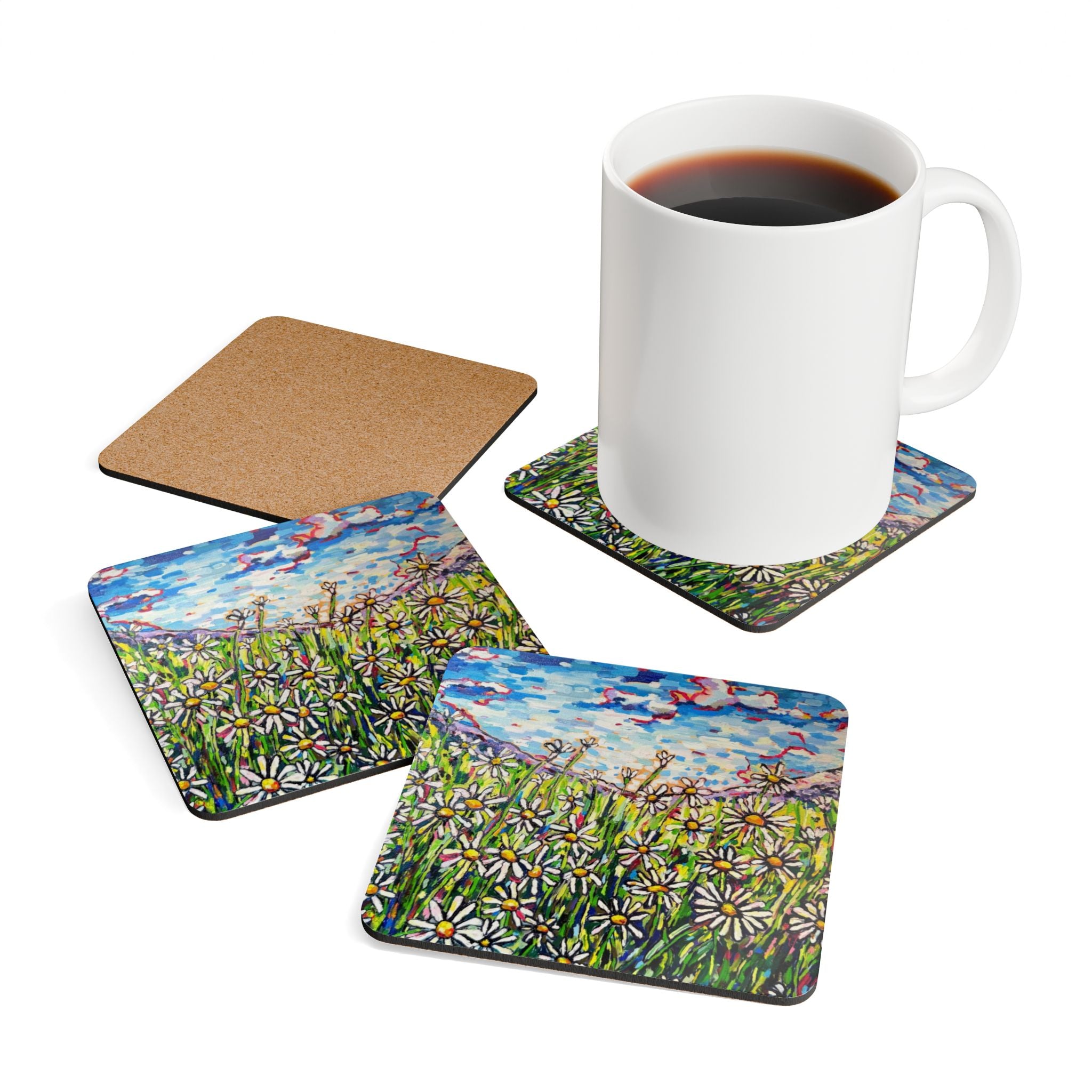 Mother's Love Cork Coaster Set — Hand-Painted Floral Drink Coasters