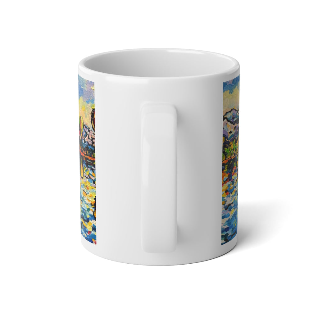 Balloon Festival Mug — 20oz Hot Air Balloon Lake Scene, Impressionist Travel Coffee Cup