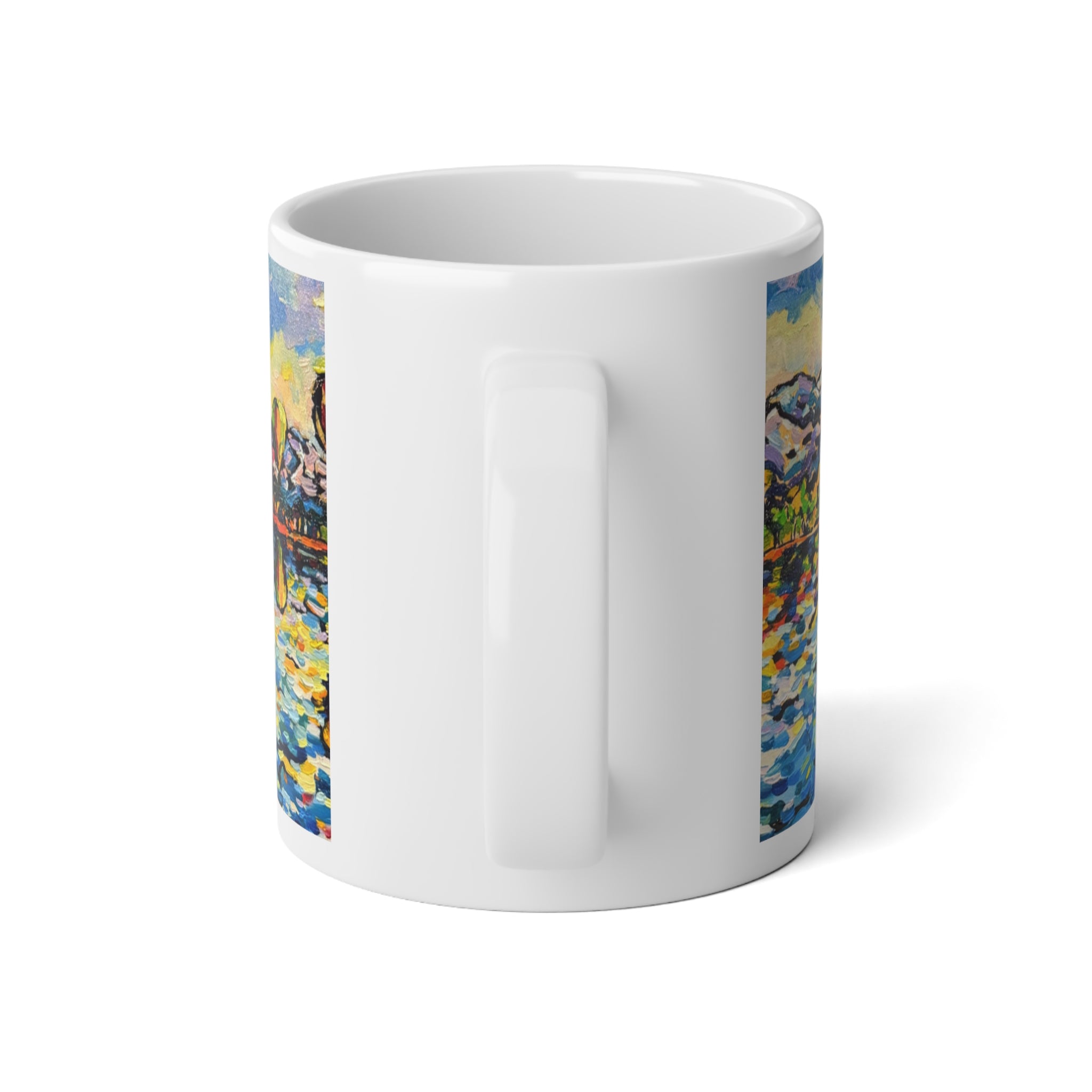 Balloon Festival Mug — 20oz Hot Air Balloon Lake Scene, Impressionist Travel Coffee Cup
