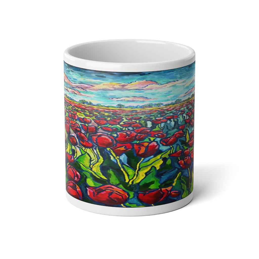 Endless Tulips Mug — 20oz Vibrant Red Tulip Field Coffee Cup