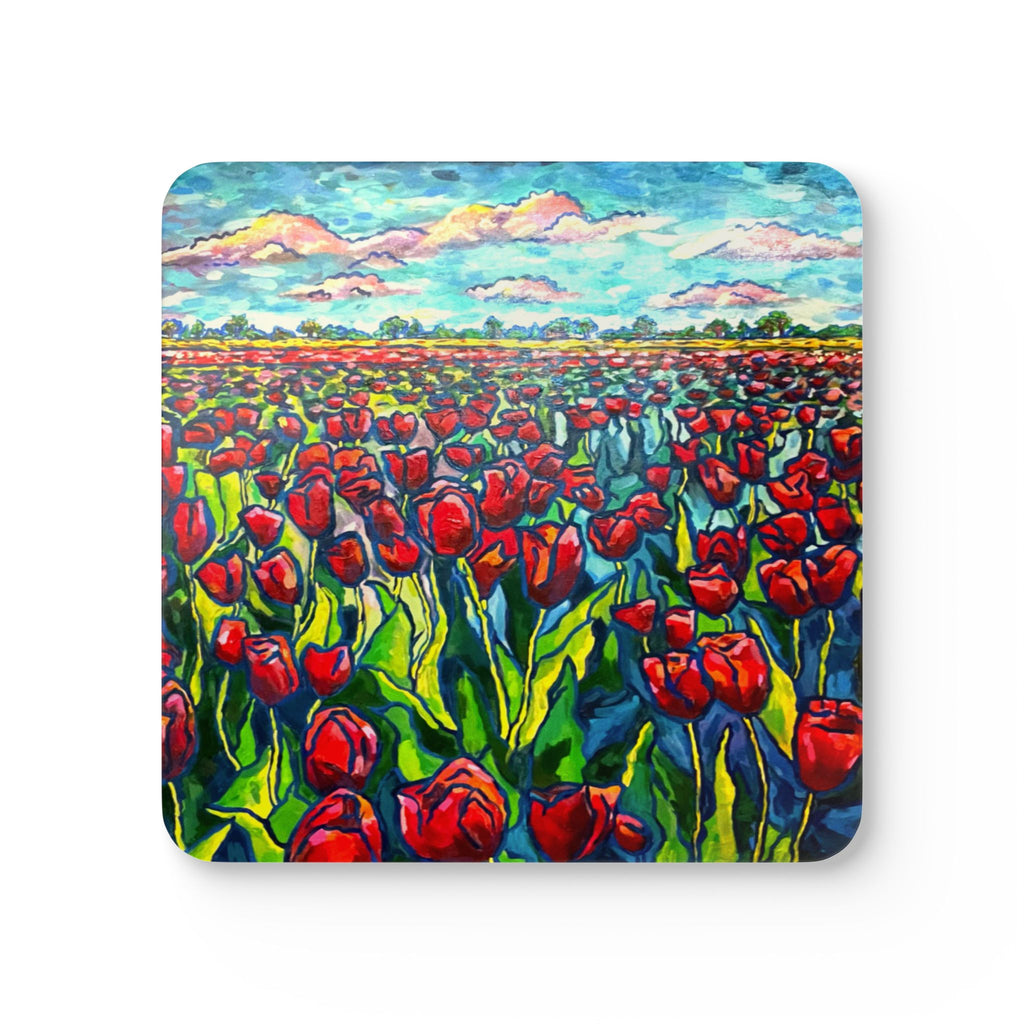 Endless Tulip Cork Coaster Set — Vibrant Floral Drink Coasters