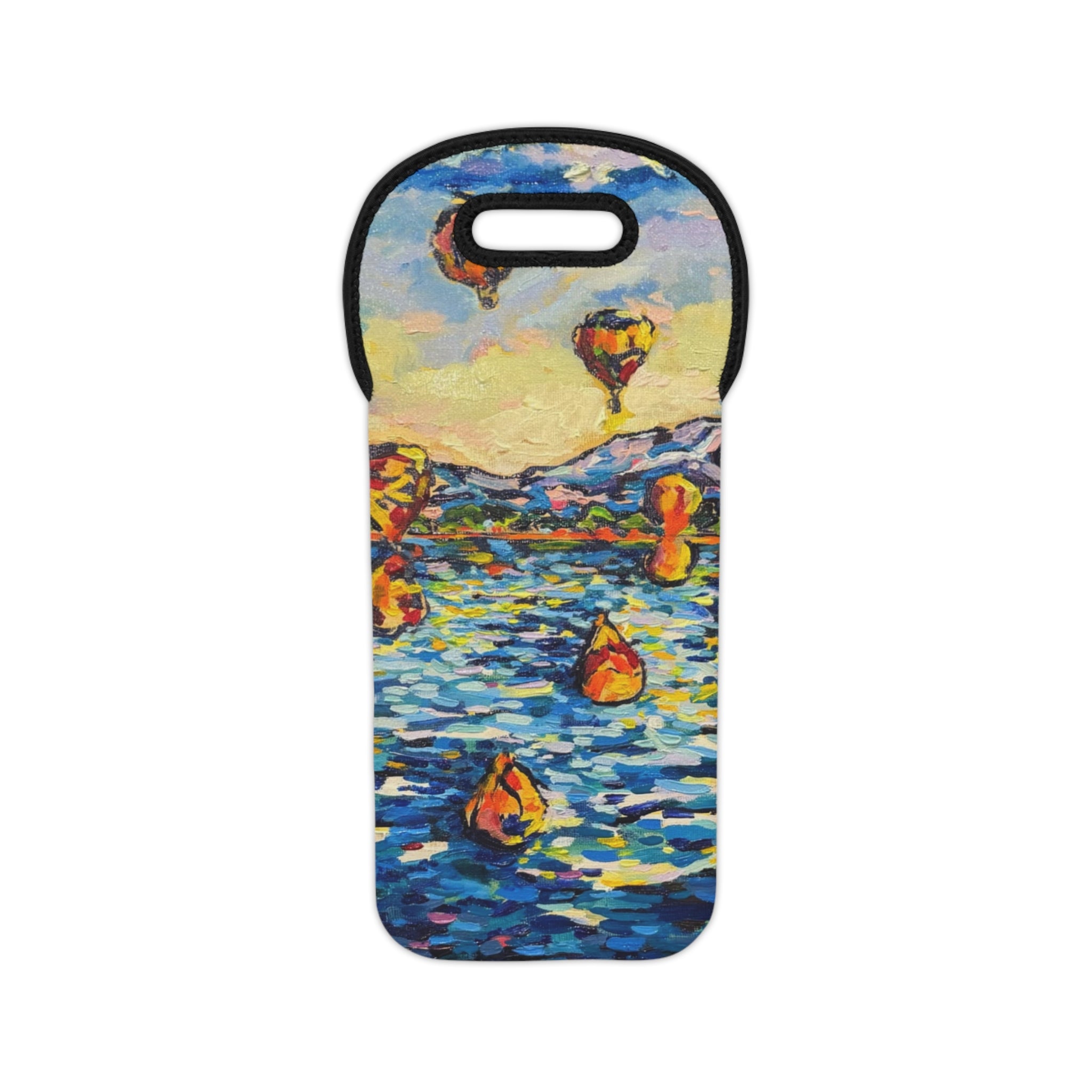 Balloon Festival Wine Tote with Colorful Impressionist Print